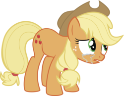 Size: 6135x4758 | Tagged: safe, artist:j5a4, applejack, earth pony, pony, comic:the rose of life, g4, applejack's hat, cowboy hat, crying, crying on the outside, female, hat, mare, sad, simple background, solo, transparent background, unhapplejack, vector