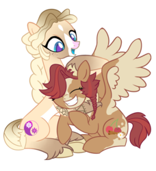 Size: 1826x1999 | Tagged: safe, artist:frowoppy, oc, oc only, oc:allura, oc:ana, earth pony, pegasus, pony, female, hug, mare, simple background, transparent background