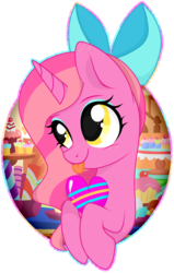 Size: 1462x2304 | Tagged: safe, artist:souleevee99, oc, oc only, oc:candy heart, pony, unicorn, bow, cute, eyeshadow, female, hair bow, makeup, mare, solo, tongue out, ych result