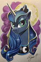 Size: 1376x2048 | Tagged: safe, artist:andypriceart, idw, princess luna, alicorn, pony, g4, spoiler:comic, andy you magnificent bastard, bust, crown, cute, ethereal mane, female, jewelry, lunabetes, mare, marker drawing, moon, portrait, regalia, signature, solo, starry mane, traditional art