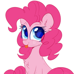Size: 1280x1280 | Tagged: safe, artist:justalyachan, pinkie pie, earth pony, pony, g4, :p, cheek fluff, chest fluff, colored pupils, cute, deviantart watermark, diapinkes, ear fluff, female, obtrusive watermark, simple background, solo, tongue out, watermark, white background