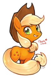 Size: 650x1000 | Tagged: safe, artist:nora1211, applejack, earth pony, pony, g4, cowboy hat, cute, female, hat, jackabetes, looking at you, mare, simple background, smiling, solo, white background