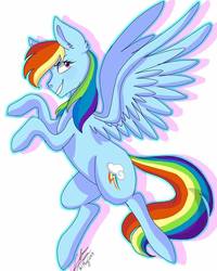 Size: 888x1110 | Tagged: safe, artist:unknown9990, rainbow dash, pegasus, pony, g4, ear fluff, female, mare, profile, signature, simple background, solo, spread wings, white background, wings