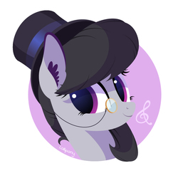 Size: 1000x1000 | Tagged: safe, alternate version, artist:lollipony, octavia melody, earth pony, pony, g4, bust, classy, cute, ear fluff, fancy, female, hat, head only, mare, monocle, monocle and top hat, music notes, portrait, solo, tavibetes, top hat