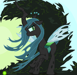 Size: 1783x1743 | Tagged: safe, artist:sallycars, queen chrysalis, changeling, changeling queen, g4, abstract background, crown, female, jewelry, ms paint, raised hoof, regalia, solo