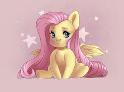 Size: 1280x953 | Tagged: safe, artist:hollybright, fluttershy, pony, g4, blushing, cute, female, heart eyes, pink background, shyabetes, simple background, sitting, solo, stars, wingding eyes