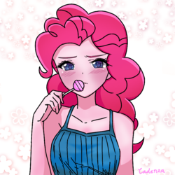 Size: 768x768 | Tagged: safe, artist:hyanna-natsu, artist:leone di cielo, pinkie pie, equestria girls, g4, blushing, bust, candy, colored pupils, cute, diapinkes, female, flower, food, lollipop, simple background, sleeveless, solo, trace, white background