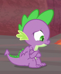 Size: 243x290 | Tagged: safe, screencap, spike, dragon, g4, sweet and smoky, claws, cropped, crossed arms, male, sad, solo, tail, winged spike, wings