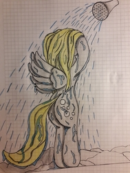 Size: 3072x4066 | Tagged: safe, artist:juani236, derpy hooves, pegasus, semi-anthro, g4, arm hooves, bath, butt, female, graph paper, plot, shower, solo, traditional art, water