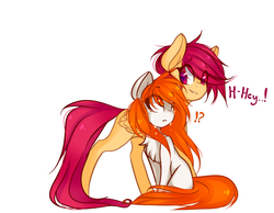 Size: 900x700 | Tagged: safe, artist:avimod, oc, oc only, earth pony, pegasus, pony, blank flank, chest fluff, crying, duo, exclamation point, eye clipping through hair, interrobang, looking at each other, question mark, simple background, sitting, size difference, smiling, speech, white background