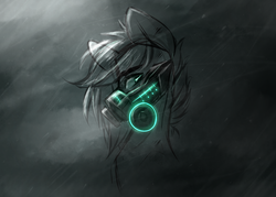 Size: 1280x916 | Tagged: safe, artist:avimod, oc, oc only, pony, bust, gas mask, glowing eyes, looking at you, mask, neon, profile, sketch, solo, storm