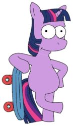 Size: 545x926 | Tagged: artist needed, safe, twilight sparkle, pony, unicorn, g4, bart simpson, bipedal, cursed image, male, missing cutie mark, no eyelashes, simple background, simpsonified, skateboard, style emulation, the simpsons, transparent background, unicorn twilight, wat