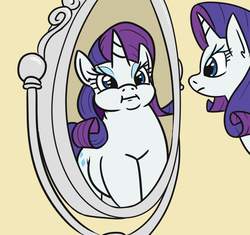 Size: 750x706 | Tagged: artist needed, safe, rarity, pony, unicorn, g4, anorexia, body dysmorphia, convex mirror, fat, female, mare, mirror, ponified, ponified animal photo, raritubby, reflection, simple background, thick