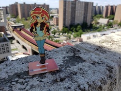 Size: 970x725 | Tagged: safe, artist:lindsay cibos, artist:mylittleties, sunset shimmer, equestria girls, g4, my little pony equestria girls: friendship games, boots, clothes, craft, figure, jacket, pants, shoes, standee