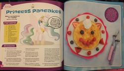 Size: 1861x1074 | Tagged: safe, princess celestia, alicorn, pony, a royal problem, g4, my little pony baking book, official, alternate hairstyle, book, defictionalization, food, irl, pancakes, photo, recipe, text