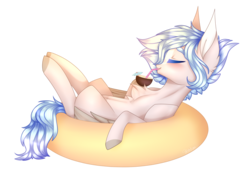 Size: 2900x2000 | Tagged: safe, artist:honeybbear, oc, oc only, oc:angel, pegasus, pony, coconut, food, high res, inner tube, male, simple background, solo, stallion, transparent background