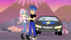 Size: 1272x720 | Tagged: safe, artist:ilovegreendeathsalot, flash sentry, fluttershy, equestria girls, g4, female, flutterflash, male, shipping, shoes, sneakers, straight