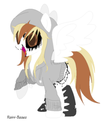 Size: 598x694 | Tagged: safe, artist:raini-bases, artist:rukemon, oc, oc only, oc:raggy, demon, demon pony, original species, pegasus, pony, base used, black sclera, blank flank, clothes, colored sclera, female, hoodie, mare, markings, open mouth, simple background, socks, solo, stockings, thigh highs, torn clothes, transparent background
