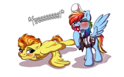 Size: 1132x706 | Tagged: safe, artist:lupiarts, rainbow dash, spitfire, pegasus, pony, g4, blowing whistle, blushing, coach, coach rainbow dash, commission, cute, dashabetes, female, implied lesbian, implied spitdash, lesbian, puffy cheeks, rainblow dash, rainbow dashs coaching whistle, red face, referee, referee rainbow dash, referee shirt, ship:spitdash, shipping, that pony sure does love whistles, training, whistle, whistle necklace, wing-ups