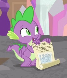 Size: 394x458 | Tagged: safe, screencap, spike, dragon, g4, sparkle's seven, cropped, crown, cute, hard-won helm of the sibling supreme, male, scroll, smiling, solo, winged spike, wings