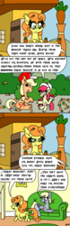 Size: 750x2400 | Tagged: safe, artist:bjdazzle, apple bloom, applejack, carrot top, derpy hooves, golden harvest, earth pony, pegasus, pony, season 9 retirement party, g4, going to seed, apology, bush, carrot, carrot top is not amused, comic, couch, farm, female, filly, food, green (pokemon), hat, house, implied great seedling, looking down, lying down, mare, phone, picture, poké ball, pokémon, pokémon go, pokémon trainer, red (pokémon), rug, unamused