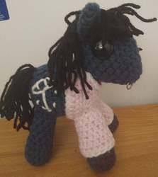 Size: 409x459 | Tagged: safe, artist:acrylicsheep, earth pony, pony, amigurumi, bring me the horizon, clothes, commission, crochet, equestria girls ponified, irl, lip piercing, male, oliver sykes, photo, piercing, plushie, ponified, shirt, solo, stallion, standing