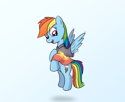 Size: 800x650 | Tagged: safe, artist:m.w., rainbow dash, pony, g4, clothes, cute, female, happy, mare, shirt, simple background, smiling, solo, white background