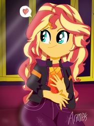 Size: 1536x2048 | Tagged: safe, artist:artmlpk, sunset shimmer, equestria girls, g4, how to backstage, spoiler:eqg series (season 2), cute, female, heart, shimmerbetes, solo