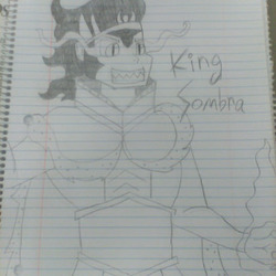 Size: 320x320 | Tagged: safe, artist:that1guygamer18, king sombra, human, g4, armor, colorless, drawing, evil smile, grin, humanized, lined paper, magic, male, smiling, solo, traditional art