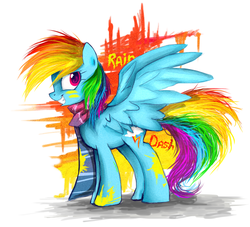 Size: 3300x3000 | Tagged: safe, artist:mirtash, rainbow dash, pegasus, pony, rcf community, g4, clothes, female, high res, mare, scarf, simple background, smiling, solo, spread wings, white background, wings