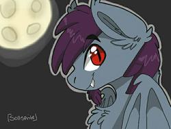 Size: 640x480 | Tagged: safe, artist:soll sprite, oc, oc only, oc:quick draw, pony, vampony, chest fluff, facial hair, fangs, goatee, looking at you, male, moon, narrowed eyes, night, red eyes, solo