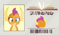 Size: 2600x1538 | Tagged: safe, artist:phucknuckl, smolder, dragon, g4, the point of no return, dragoness, female, library card, solo, vector, written equestrian