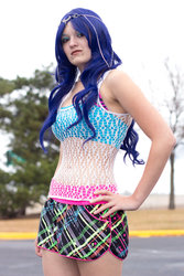 Size: 3311x4966 | Tagged: safe, artist:lilium666, princess luna, human, g4, belly button, clothes, cosplay, costume, fishnet stockings, irl, irl human, midriff, photo, rave, shorts, tube top