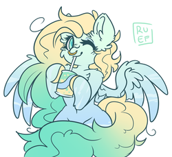 Size: 3093x2833 | Tagged: safe, artist:ruef, oc, oc only, oc:lemon lime, pegasus, pony, high res, jewelry, nose piercing, nose ring, one eye closed, piercing, soda, wings, wink