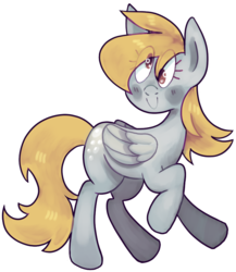 Size: 680x783 | Tagged: safe, artist:trinoids, derpy hooves, pegasus, pony, g4, blushing, derp, eye clipping through hair, female, mare, simple background, smiling, solo, transparent background