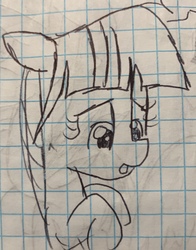 Size: 2244x2869 | Tagged: safe, artist:rainbow eevee, twilight sparkle, pony, g4, female, graph paper, high res, lineart, missing horn, pen drawing, solo, traditional art