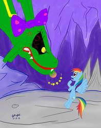 Size: 794x1007 | Tagged: safe, artist:cartoon-eric, rainbow dash, rayquaza, g4, angry, bow, crossover, pokémon