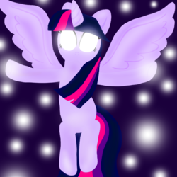 Size: 1000x1000 | Tagged: safe, artist:php185, twilight sparkle, alicorn, pony, g4, female, flying, glowing, glowing eyes, lineless, mare, solo, twilight sparkle (alicorn)
