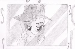 Size: 3268x2173 | Tagged: safe, artist:fizzban08, trixie, pony, unicorn, g4, female, high res, lidded eyes, mirror, sketch, smiling, solo, traditional art