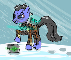 Size: 500x424 | Tagged: safe, pony, angry, dead space, isaac clarke, ponified, rig (dead space), snow, tau volantis, tumblr:ask isaac clarke