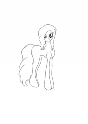 Size: 3508x4960 | Tagged: safe, artist:littlepony115, oc, oc only, unnamed oc, earth pony, pony, animated, black and white, blank flank, blinking, female, gif, grayscale, lineart, mane, monochrome, simple, simple background, skinny, tail, test, thin