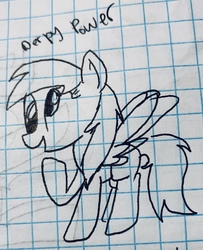 Size: 2138x2635 | Tagged: safe, artist:rainbow eevee, derpy hooves, pony, g4, derp, female, graph paper, high res, lineart, missing cutie mark, old art, raised hoof, solo, traditional art