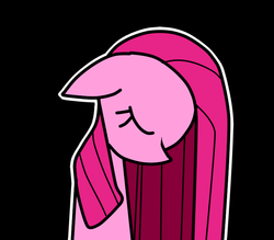 Size: 800x700 | Tagged: safe, artist:fkahndfriendz, pinkie pie, earth pony, pony, g4, black background, cute, cuteamena, eyes closed, female, head down, pink coat, pink mane, pinkamena diane pie, sad, simple background, solo, straight mane, white outline