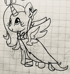 Size: 2666x2827 | Tagged: safe, artist:rainbow eevee, fluttershy, alicorn, pony, g4, alicornified, clothes, cute, dress, female, fluttercorn, gala dress, graph paper, high res, old art, race swap, shyabetes, solo, this will end in tears, traditional art