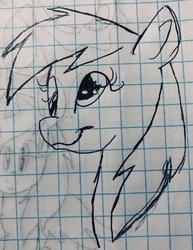 Size: 2551x3299 | Tagged: safe, artist:rainbow eevee, derpibooru exclusive, derpy hooves, pony, g4, bust, cute, derp, derpabetes, female, graph paper, high res, old art, pen drawing, smiling, solo, traditional art