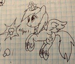 Size: 3024x2609 | Tagged: safe, artist:rainbow eevee, derpy hooves, alicorn, pony, g4, alicornified, derpicorn, female, food, graph paper, high res, muffin, old art, pen drawing, princess, race swap, solo, this will end in tears, traditional art