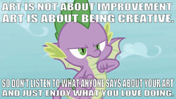 Size: 641x361 | Tagged: safe, edit, edited screencap, editor:undeadponysoldier, screencap, spike, dragon, g4, molt down, believe in yourself, caption, cloud, confident, fact, fist, flying, hand on chest, image macro, justice, life lesson, looking at you, male, sky, solo, spread wings, talking to viewer, text, winged spike, wings