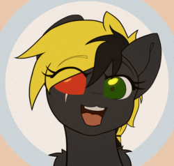 Size: 2100x2000 | Tagged: safe, artist:klooda, oc, oc:shade demonshy, pegasus, pony, :p, animated, bust, cute, emotions, eye scar, eyelashes, female, frame by frame, gif, gift art, happy, heterochromia, high res, mare, one eye closed, ponytail, portrait, sad, scar, simple background, solo, tongue out, wings, wink, ych result