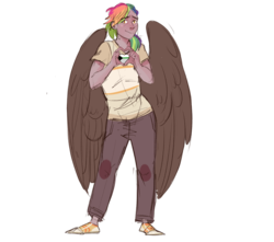 Size: 951x840 | Tagged: safe, artist:maxiima, oc, oc only, oc:rainbow feather, human, blushing, clothes, cute, demiromantic, demiromantic pride flag, heart hands, humanized, interspecies offspring, magical lesbian spawn, offspring, parent:gilda, parent:rainbow dash, parents:gildash, pride, pride flag, pride month, rainbow hair, solo, winged humanization, wings