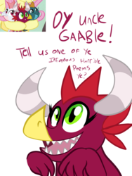 Size: 1200x1600 | Tagged: safe, artist:klondike, baby cinder, baby rubble, baby sparks, oc, oc only, dragon, g4, sweet and smoky, baby, baby dragon, cute, dialogue, older, open mouth, scottish, screencap reference